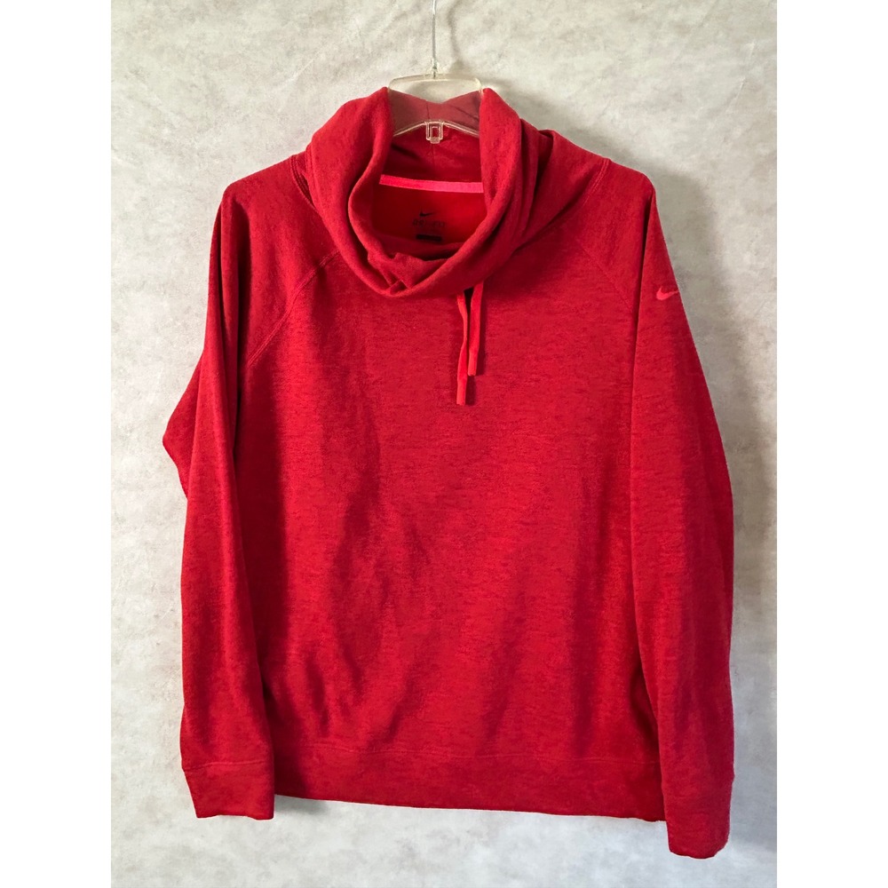 Nike Womens Dri-FIT Cowl Neck Pullover Sweatshirt Red Heathered Large 619191-695